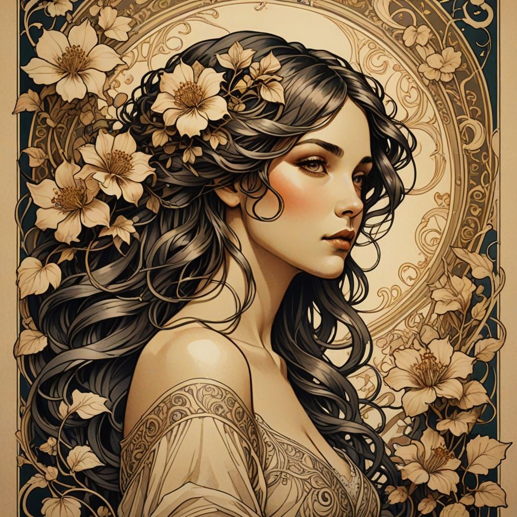 Elegant Art Nouveau Lady in Boudoir