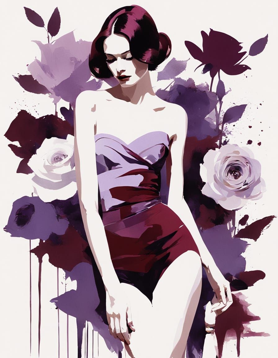 Abstract Nude with Flowers in David Downton Style