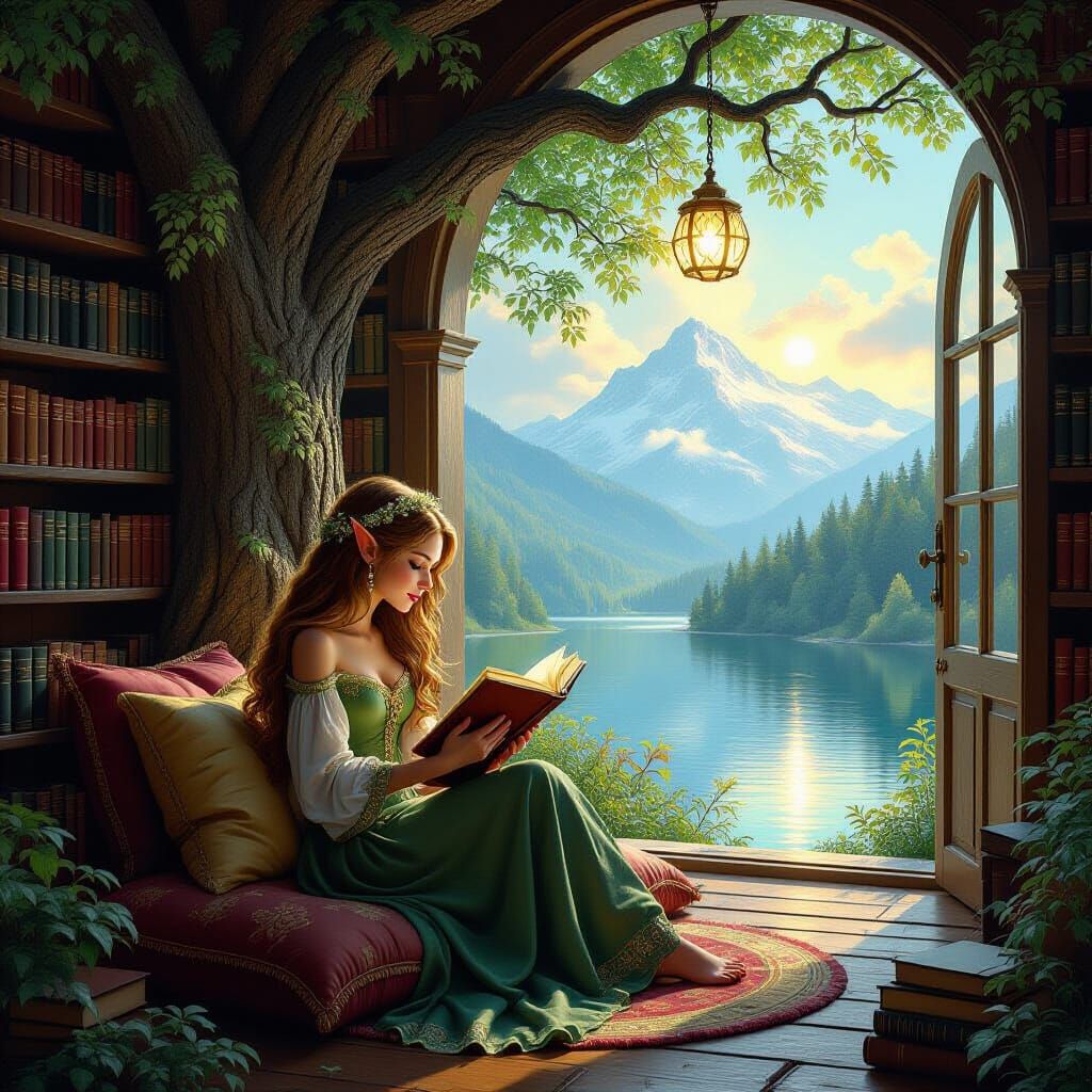 Elf Maiden Reading in Grand Tree Library