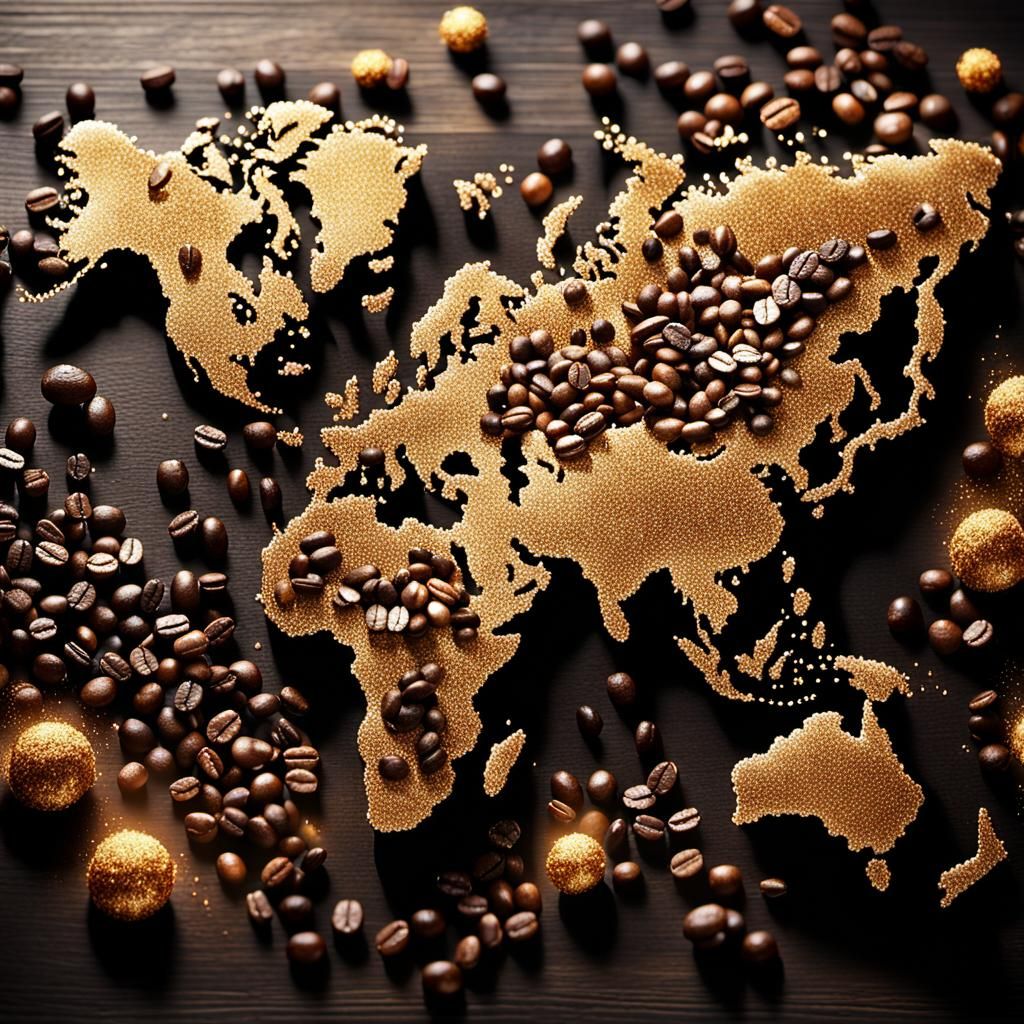 Coffee Bean World Map in Hyper-Realistic 3D