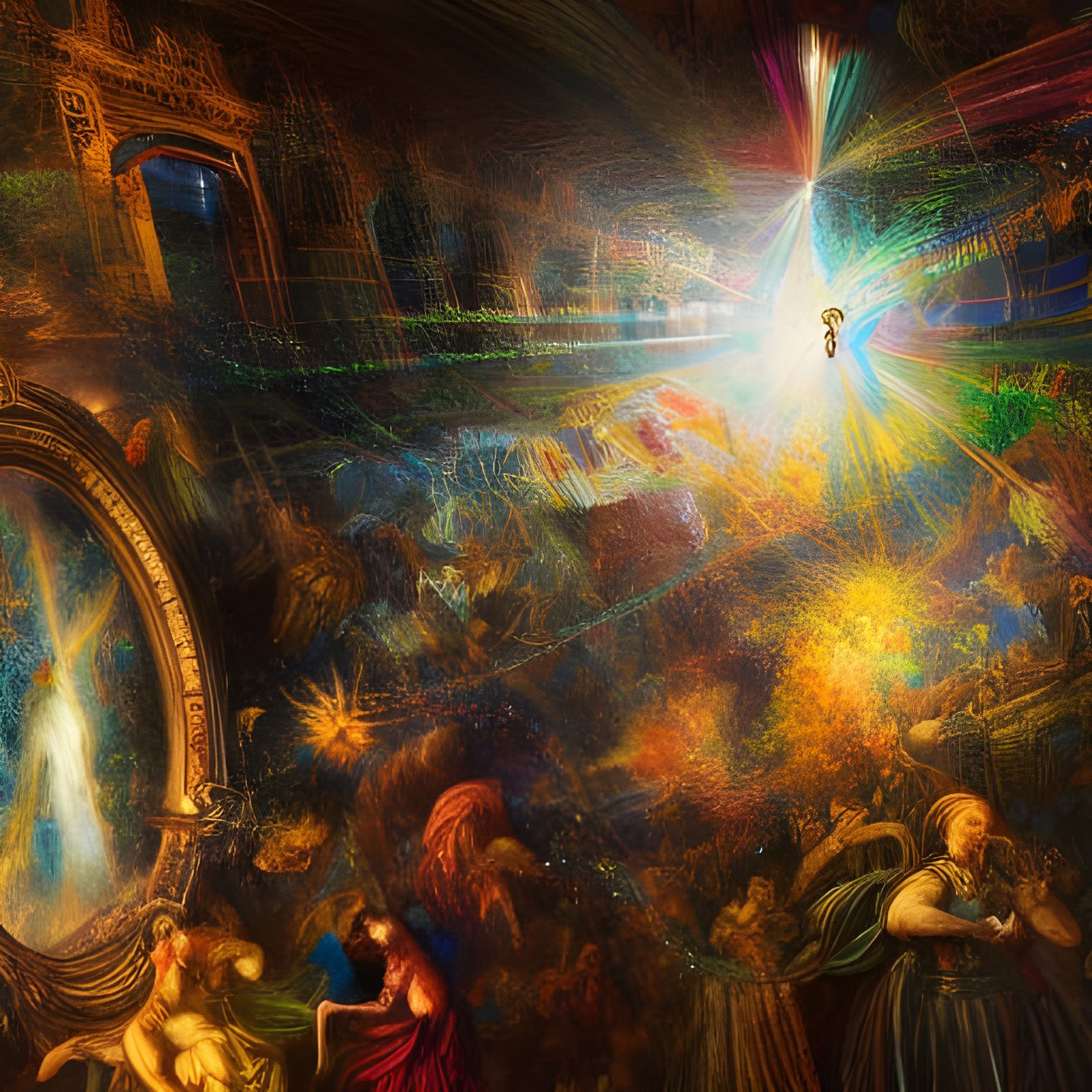 Surreal Art Museum Exhibit with Dreamlike Paintings