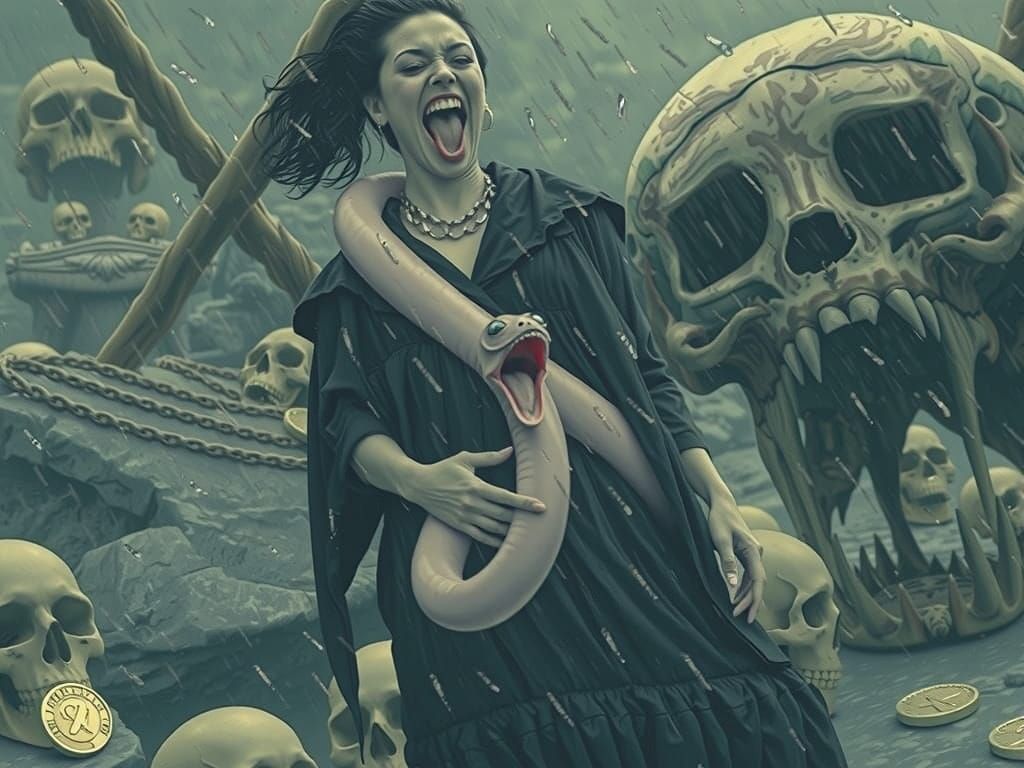 Sinister Sea Witch with Pink Eel in Storm