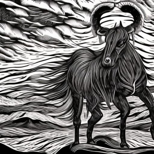 Sleipnir in Monochrome Linocut Style