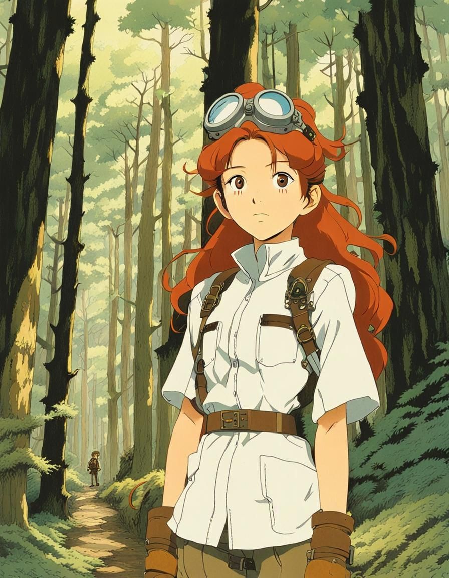Anime Steampunk Mechanic in Sunlit Forest