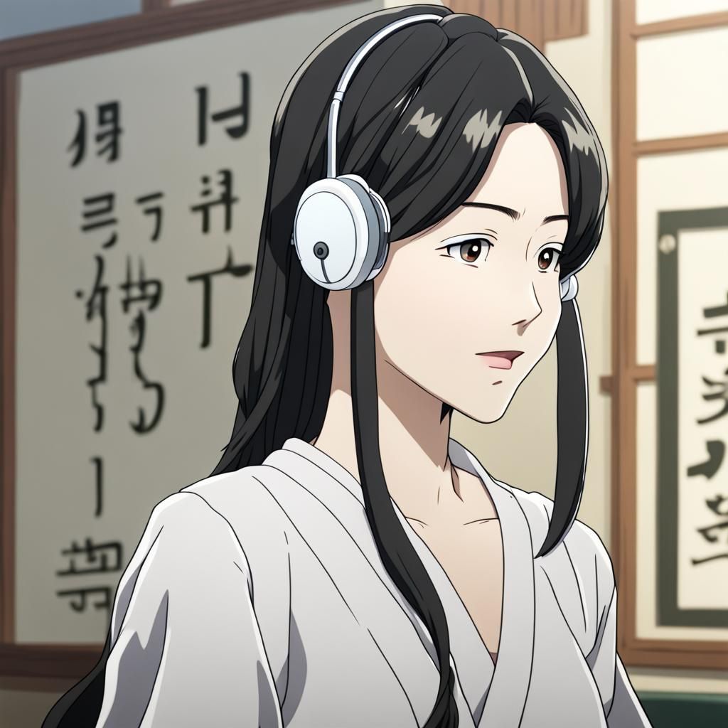 Anime Style Korean Woman with Hearing Aid