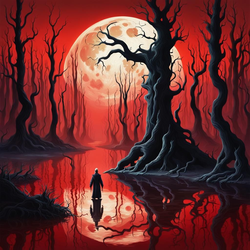 Mysterious Swamp Under a Haunting Full Moonlit Night - Dark....