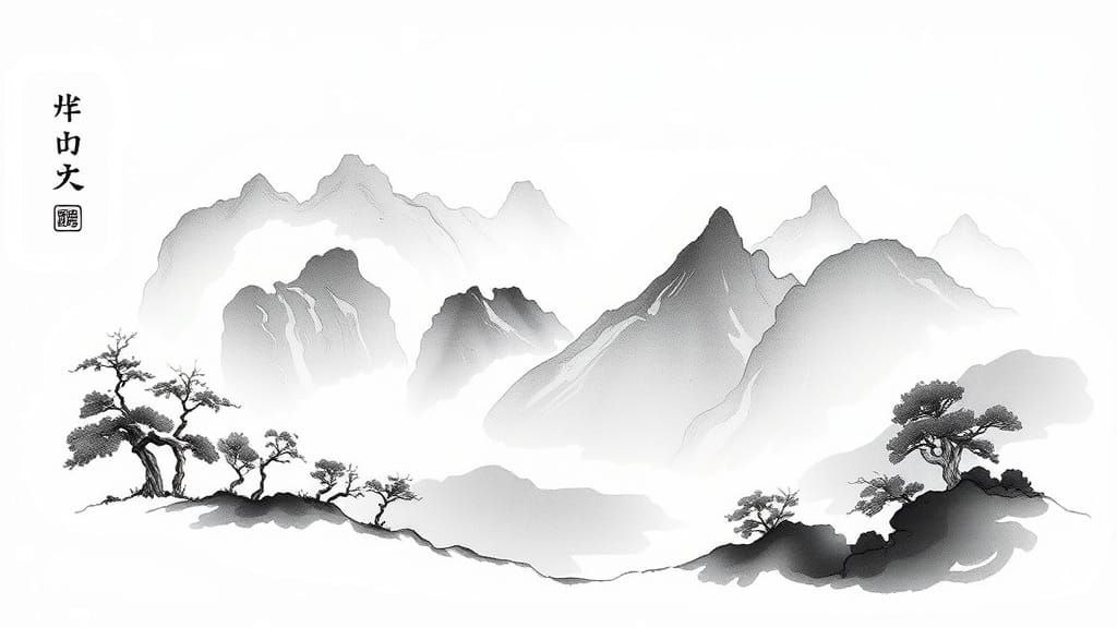 Monochromatic Chinese Ink Wash Landscape