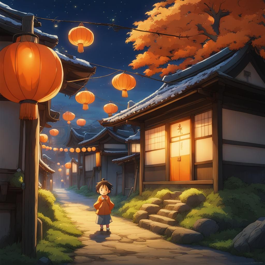 Japanese Village Halloween Party in Anime Style