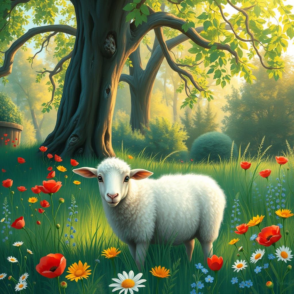 Sheep in an Idyllic Garden Scene