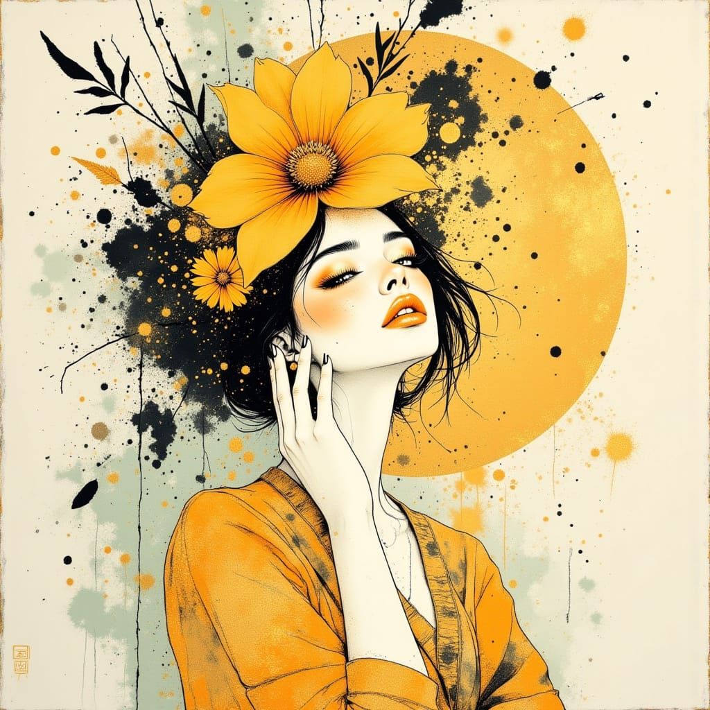 Subtle Memphis Motifs with Stylized Poppy