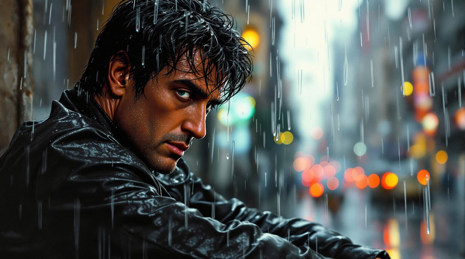 Sylvester Stallone in Rainy Portrait