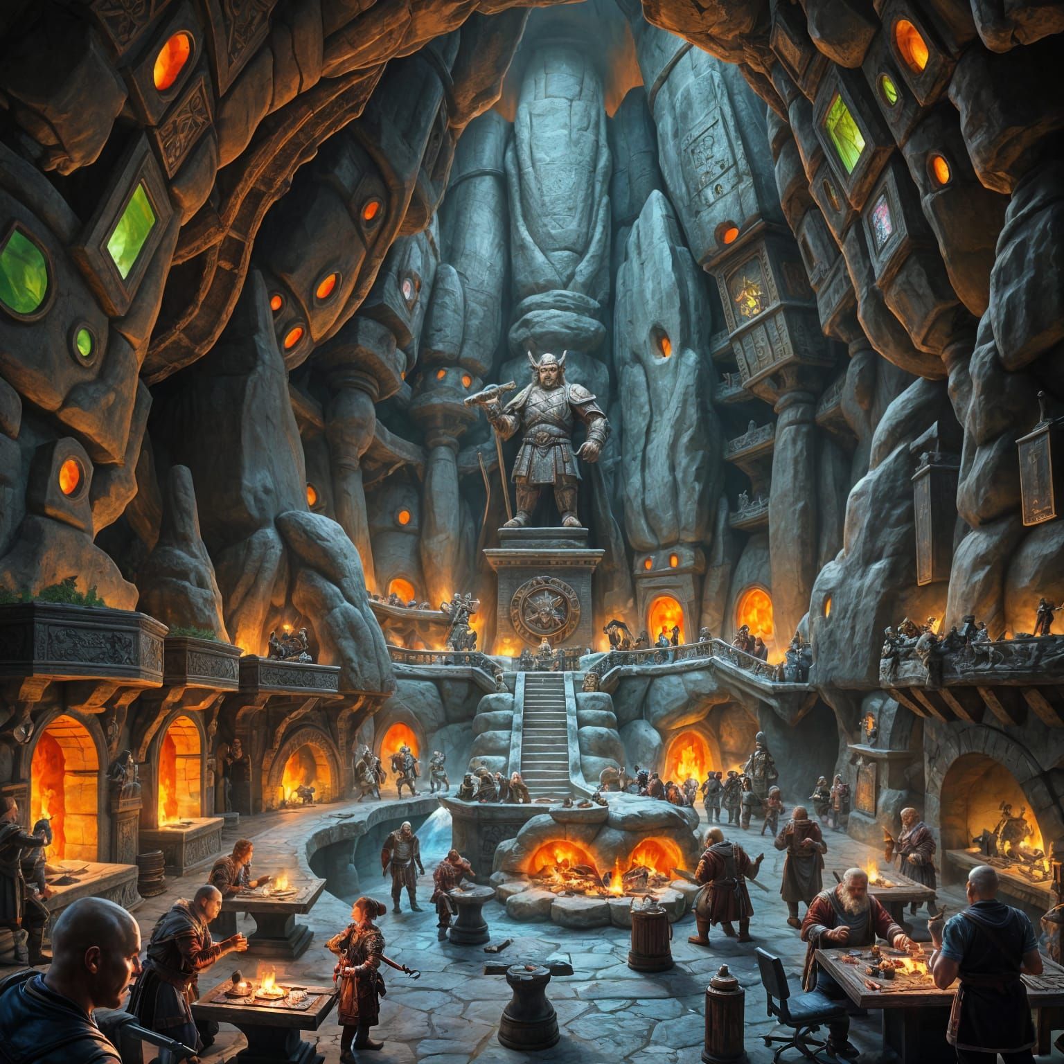 Bustling Dwarven Stronghold in Mountain Heart