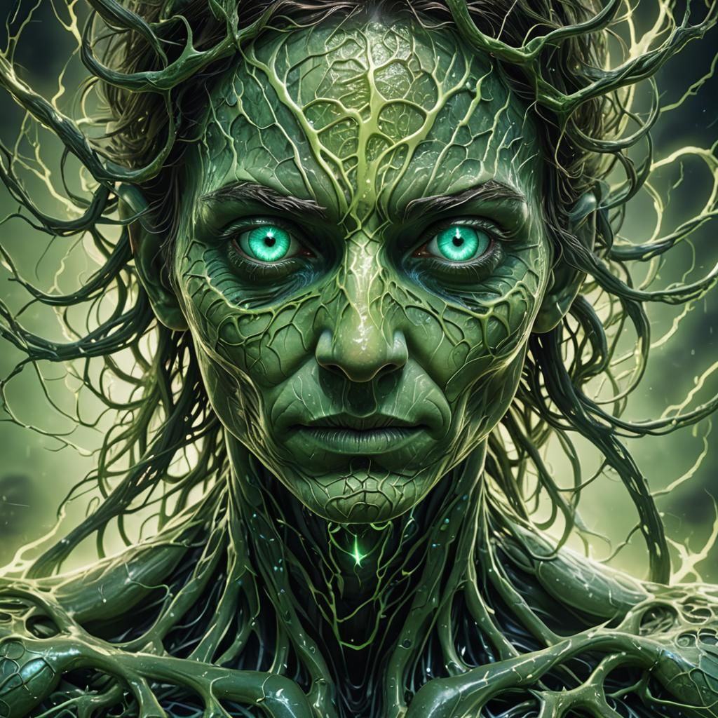 Bio-Engineered Being with Glowing Veins in Digital Art