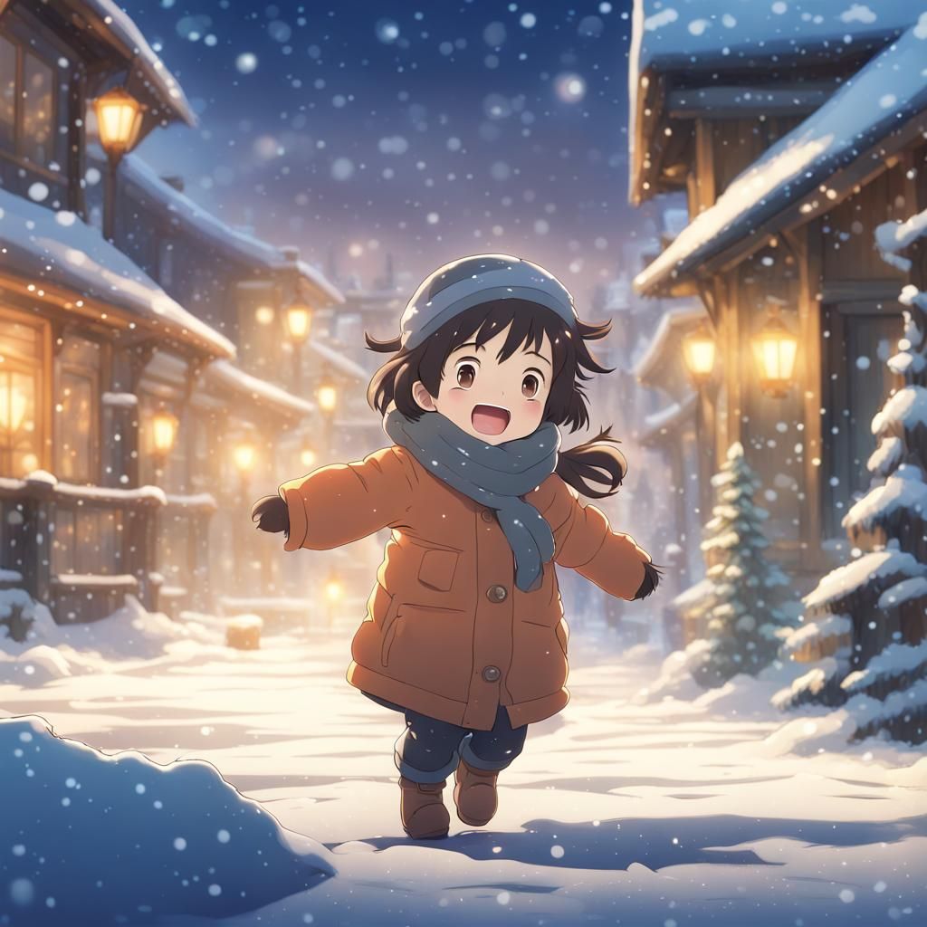 Chibi Child's Winter Wonderland: Ghibli-Inspired Anime