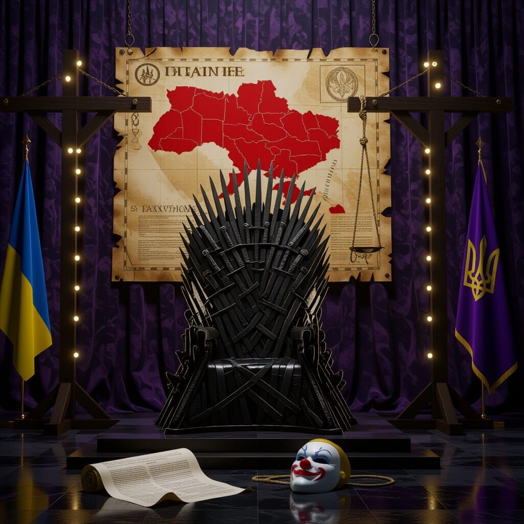 Dark Fantasy Throne of Swords in Somber Chamber