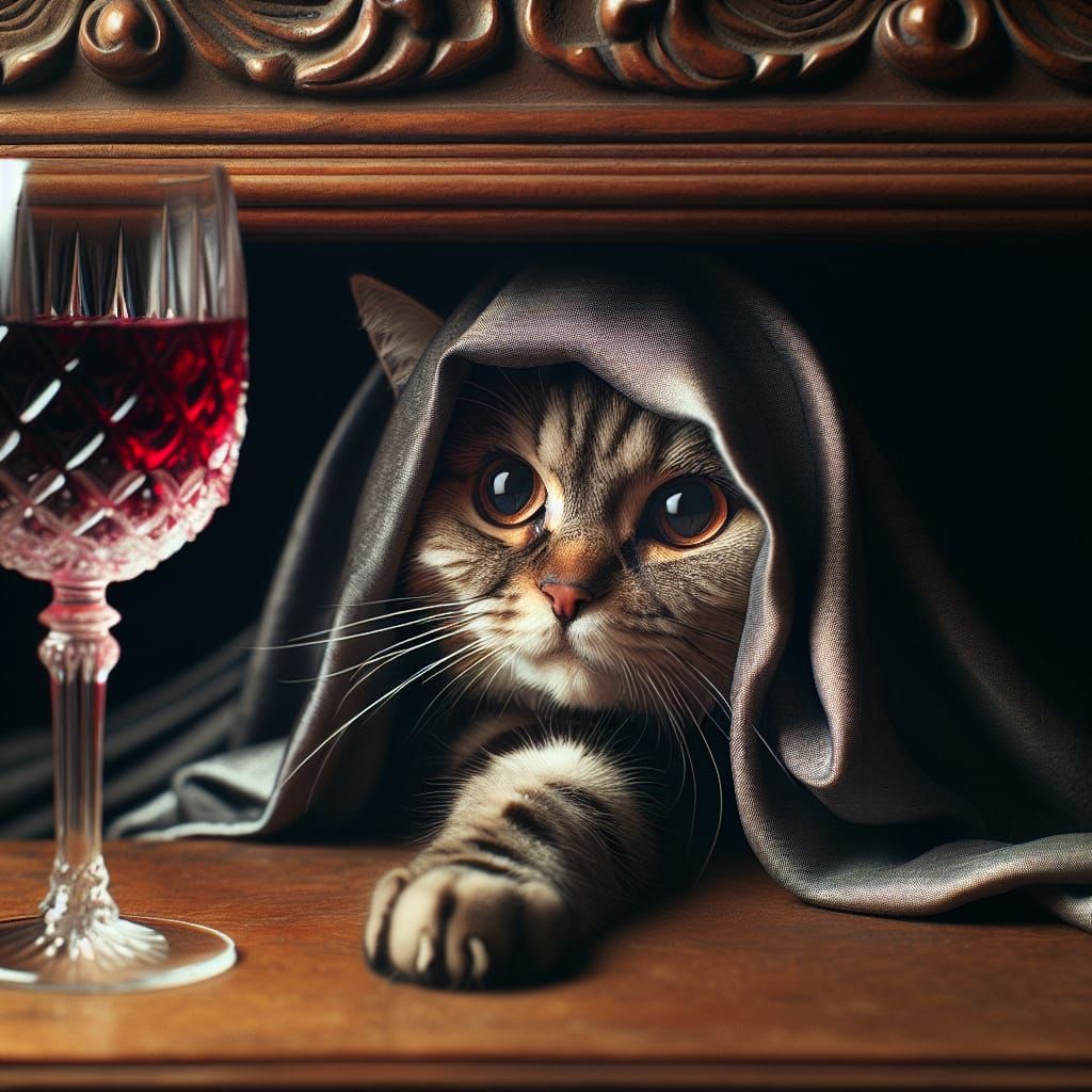 Mischievous Tabby Cat Pushes Wine Glass