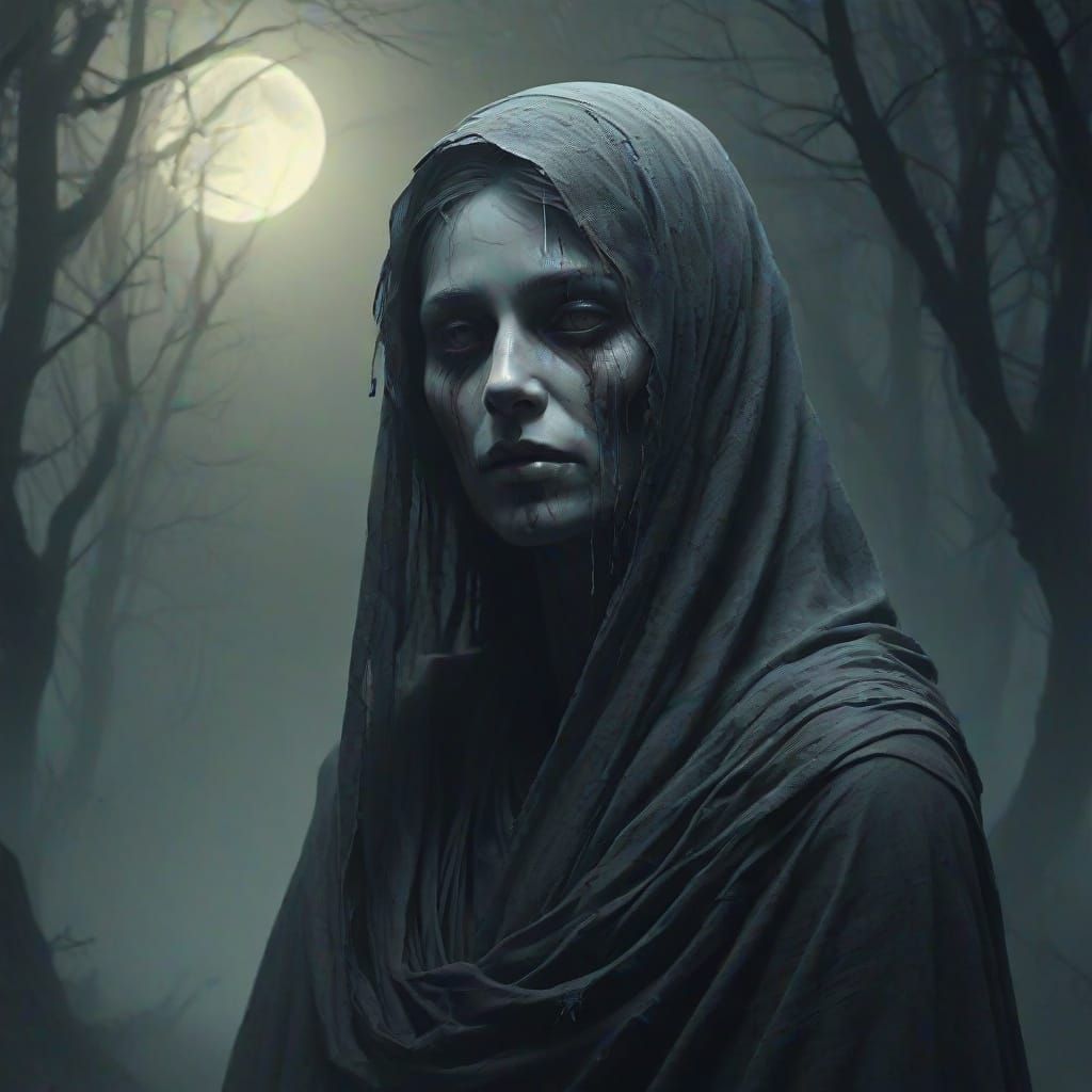 Ghostly Wraith in Moonlit Mist