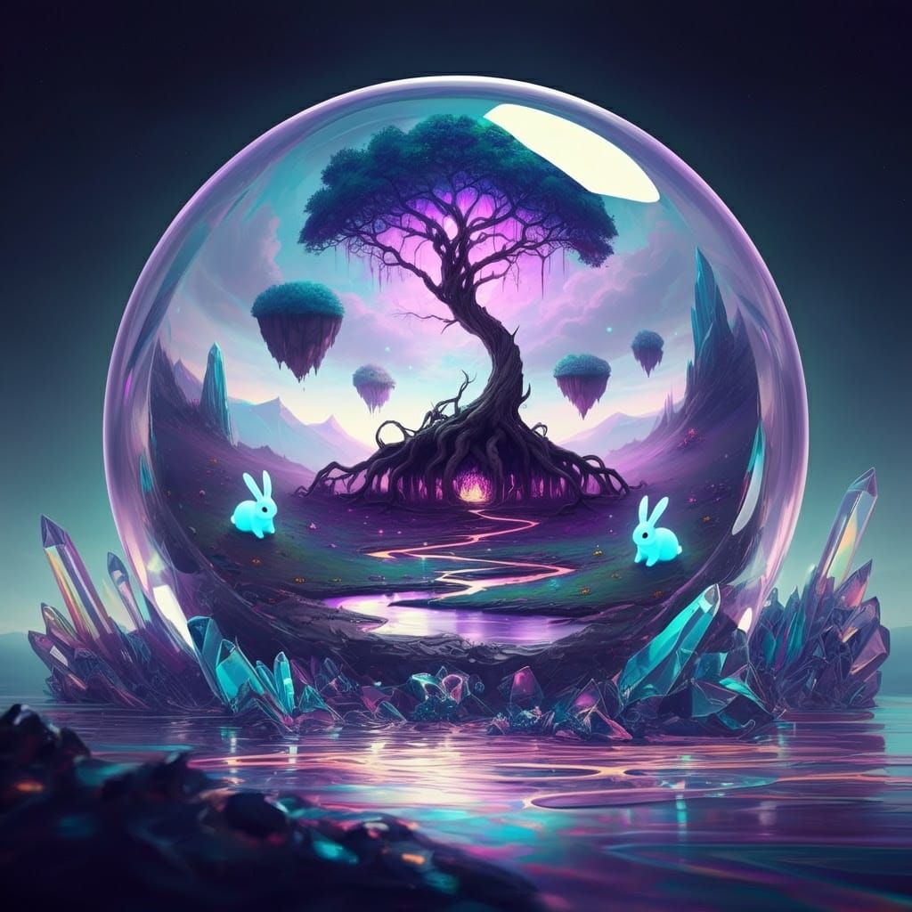 Surreal Crystal Landscape in a Vibrant, Shifting Orb