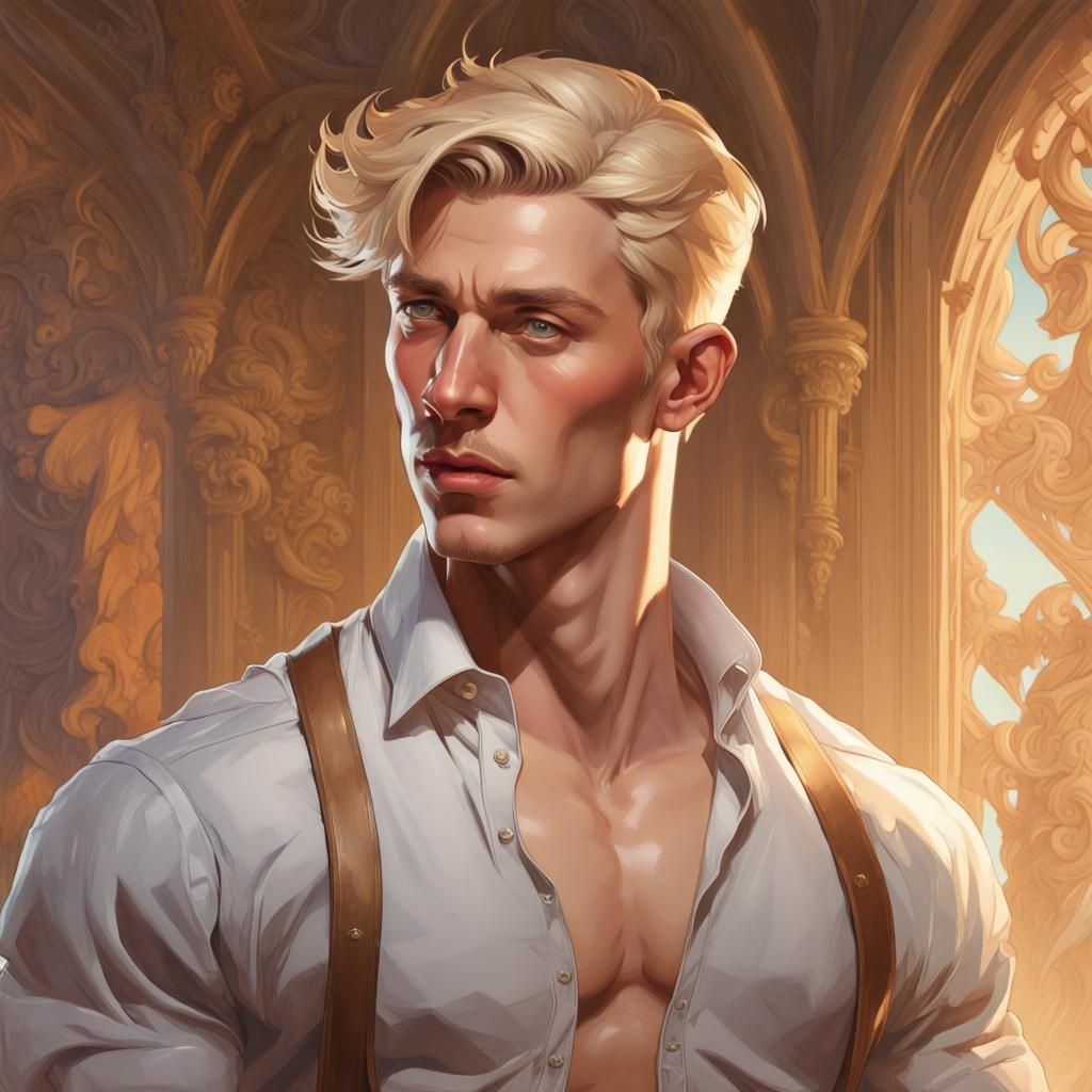 Muscular Blond Man Portrait in Leyendecker Style