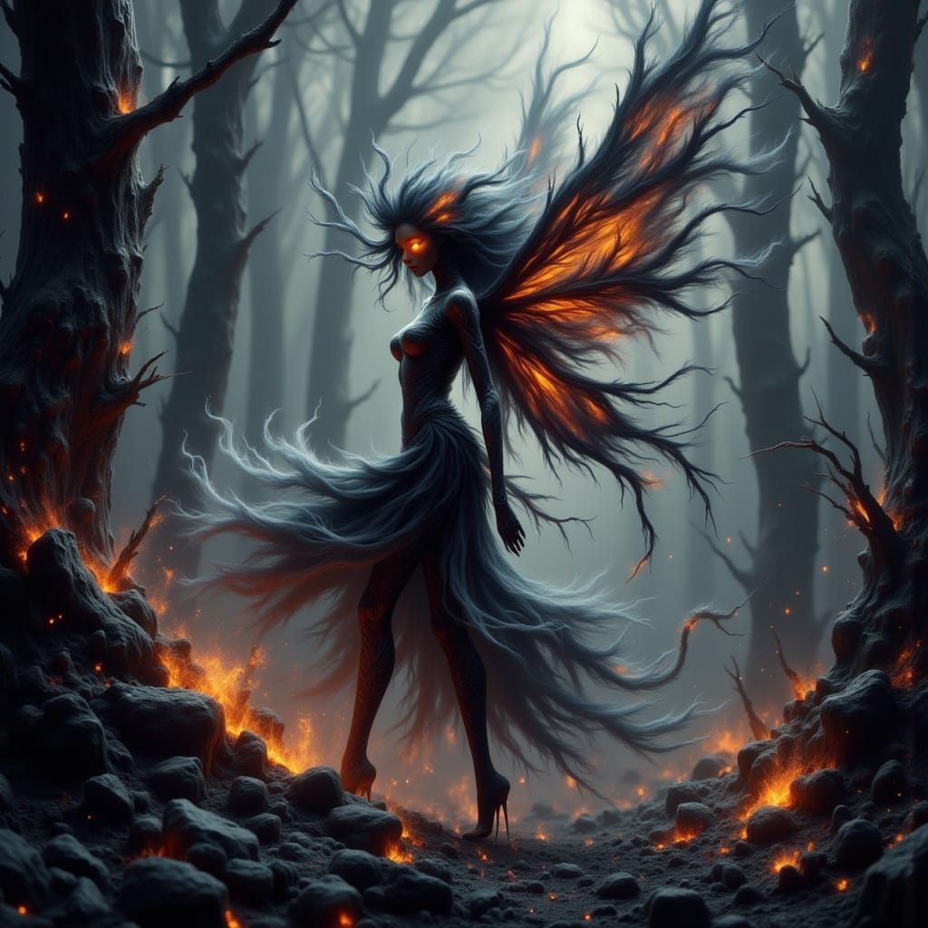 Smokey Fairy Rises from Charred Forest