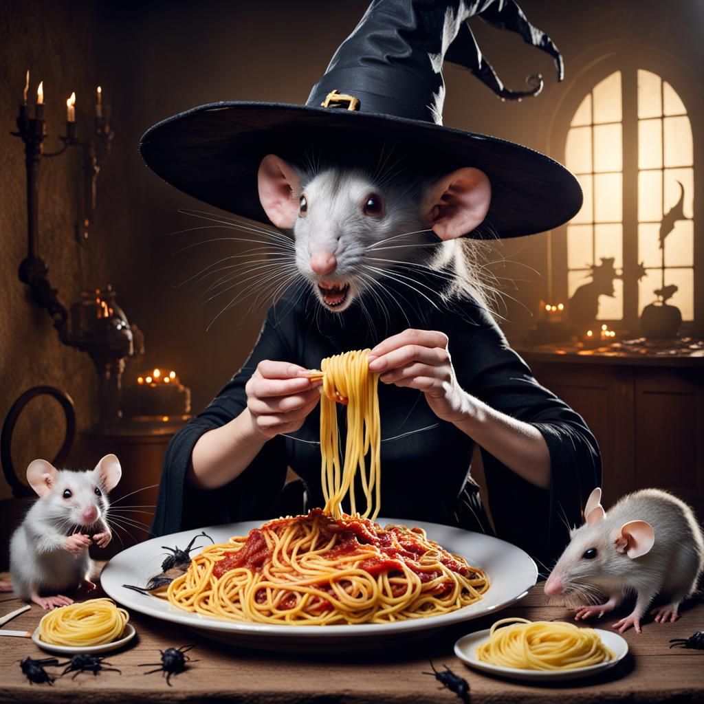 A Witch's Unusual Supper: Spaghetti and Rats