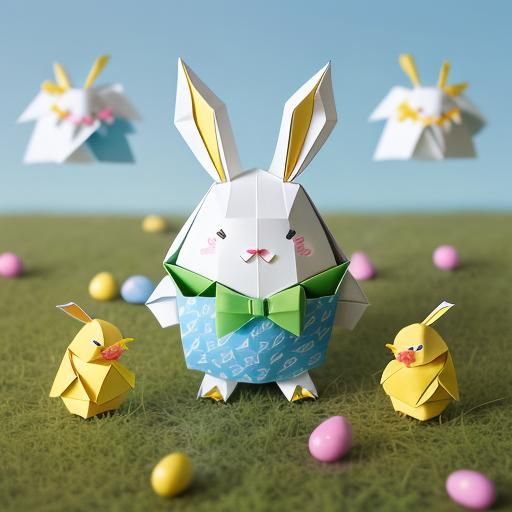 Rococo Easter Robot Bunny in Origami Style