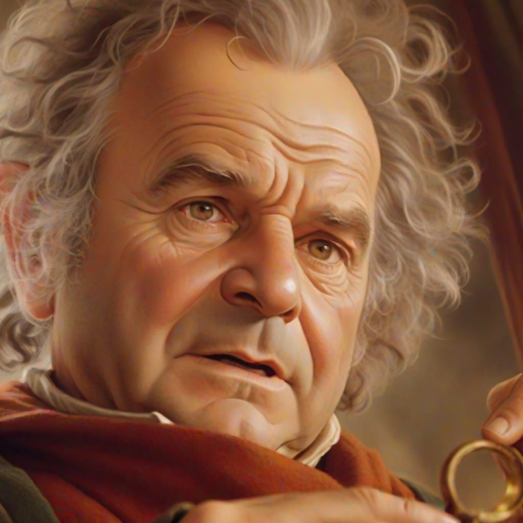 Elderly Bilbo Baggins in a Detailed Matte Painting