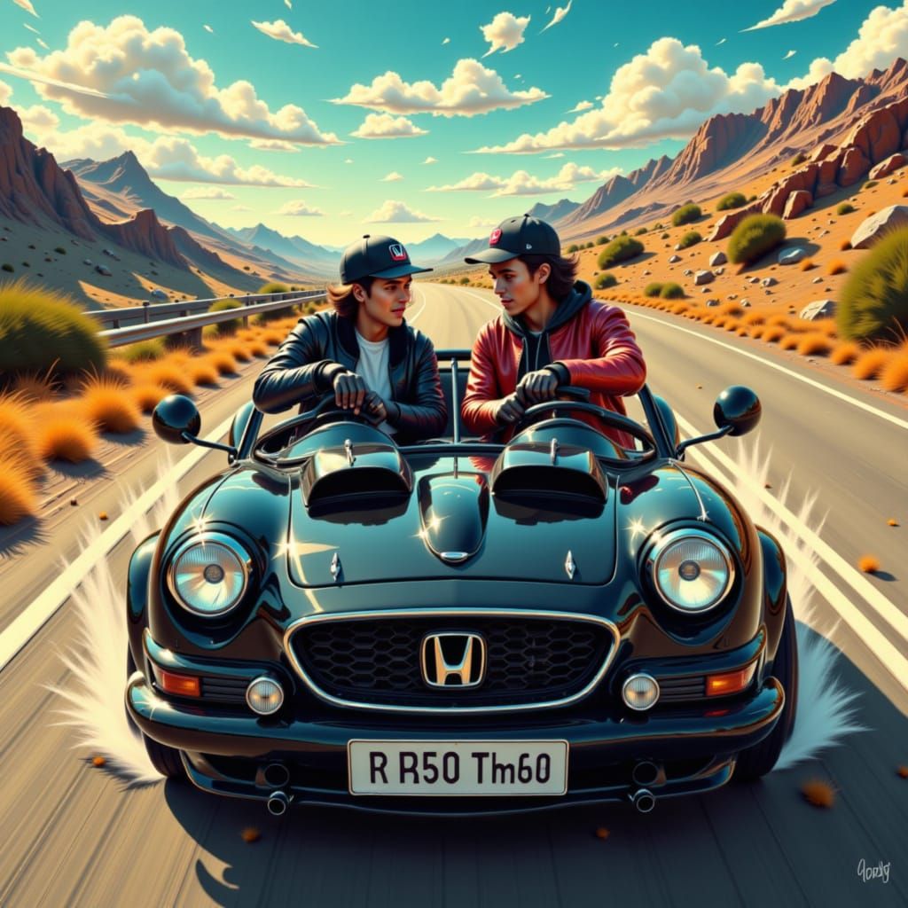 Young Lovers Speeding Down a Highway, Surreal Art