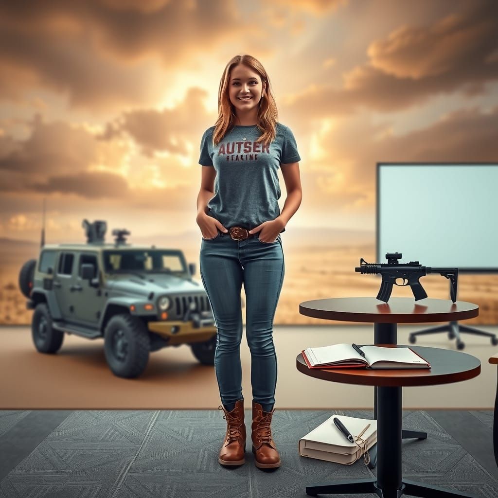 Young Woman Embodies Strength in Desert Storm Corporate Sett...