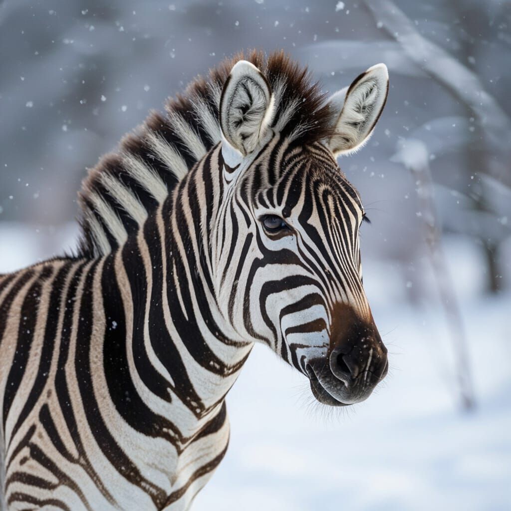 Zebra Standing in a Snowy Landscape