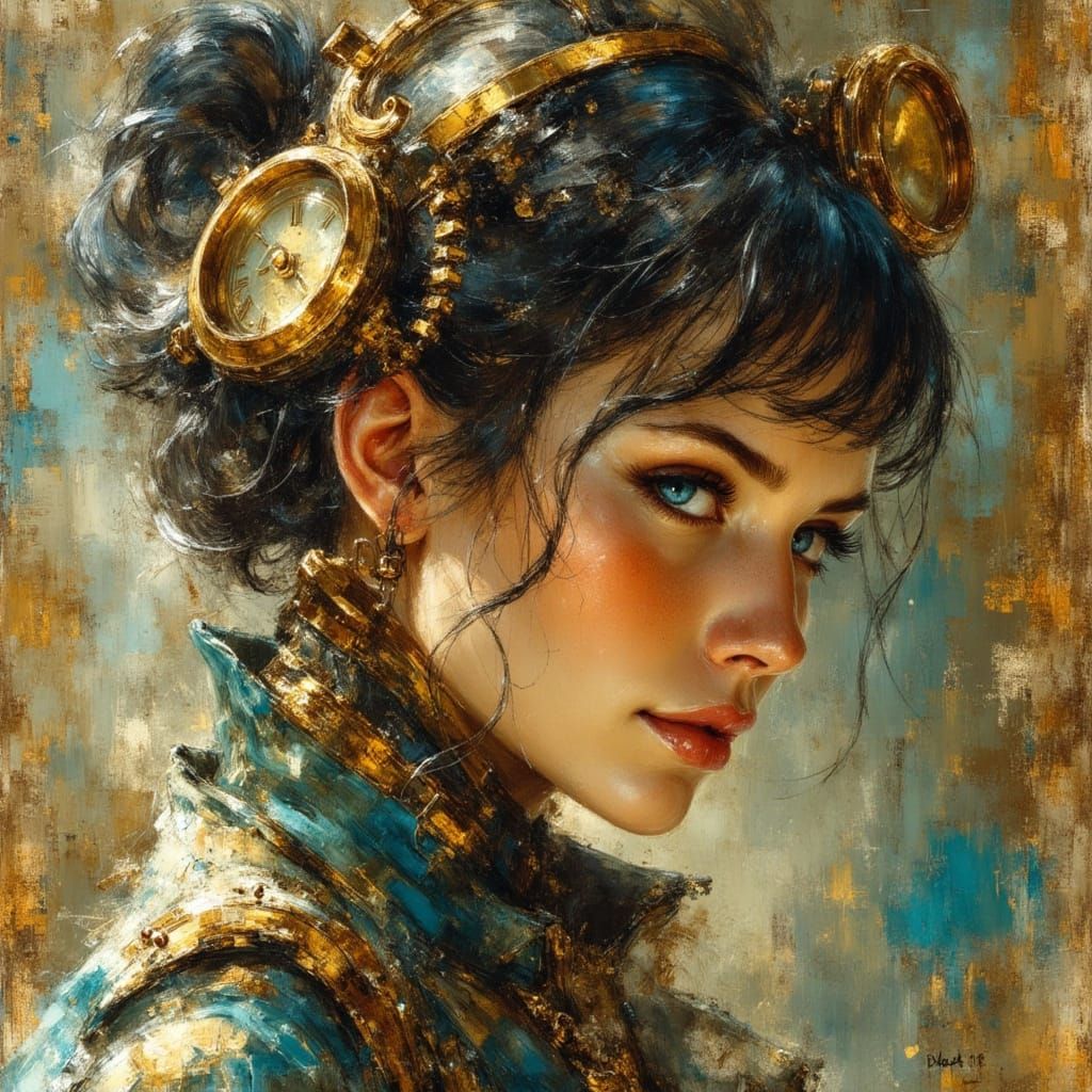 Steampunk Lady Mechanic in Retro-Futuristic Style