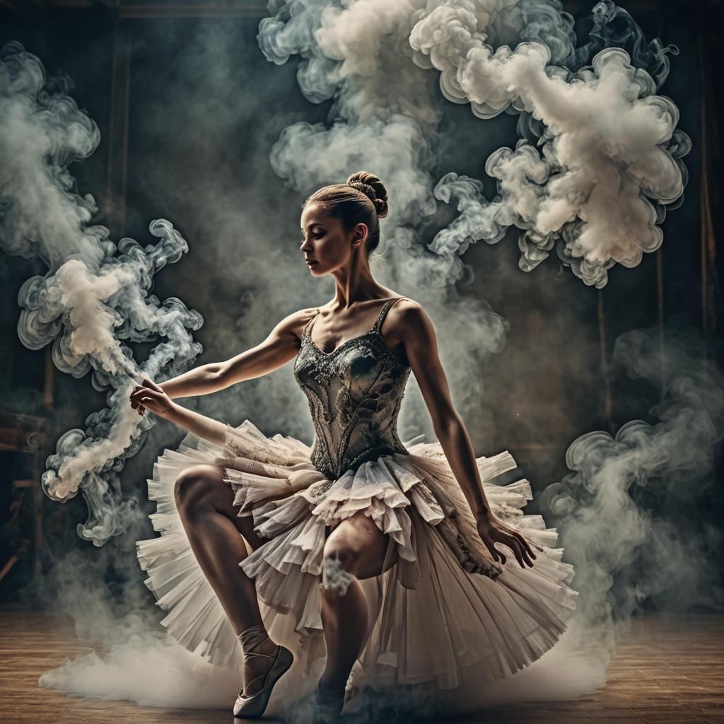 Ballerina Transformation: Hyperrealistic Dance of Smoke