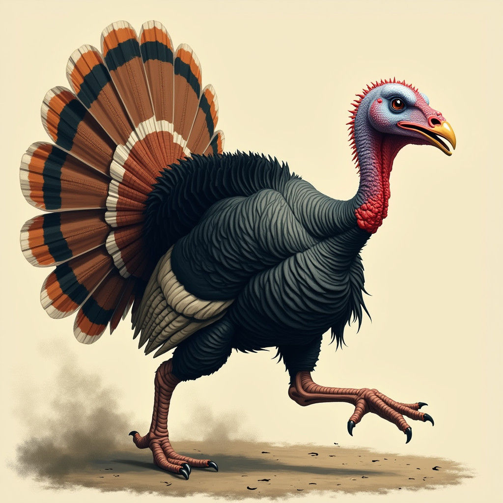 Turkey with Velociraptor Head Running