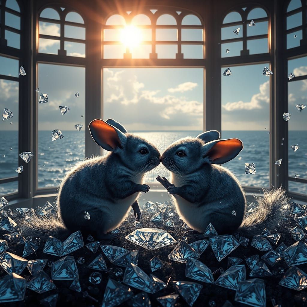 Whimsical Chinchillas in a Dreamy Diamond Realm