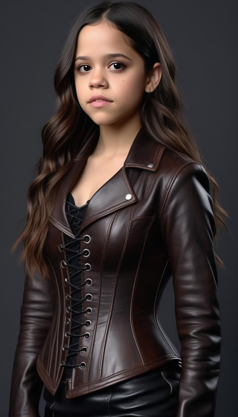 Ultrarealistic Portrait of Woman in Leather Outfit