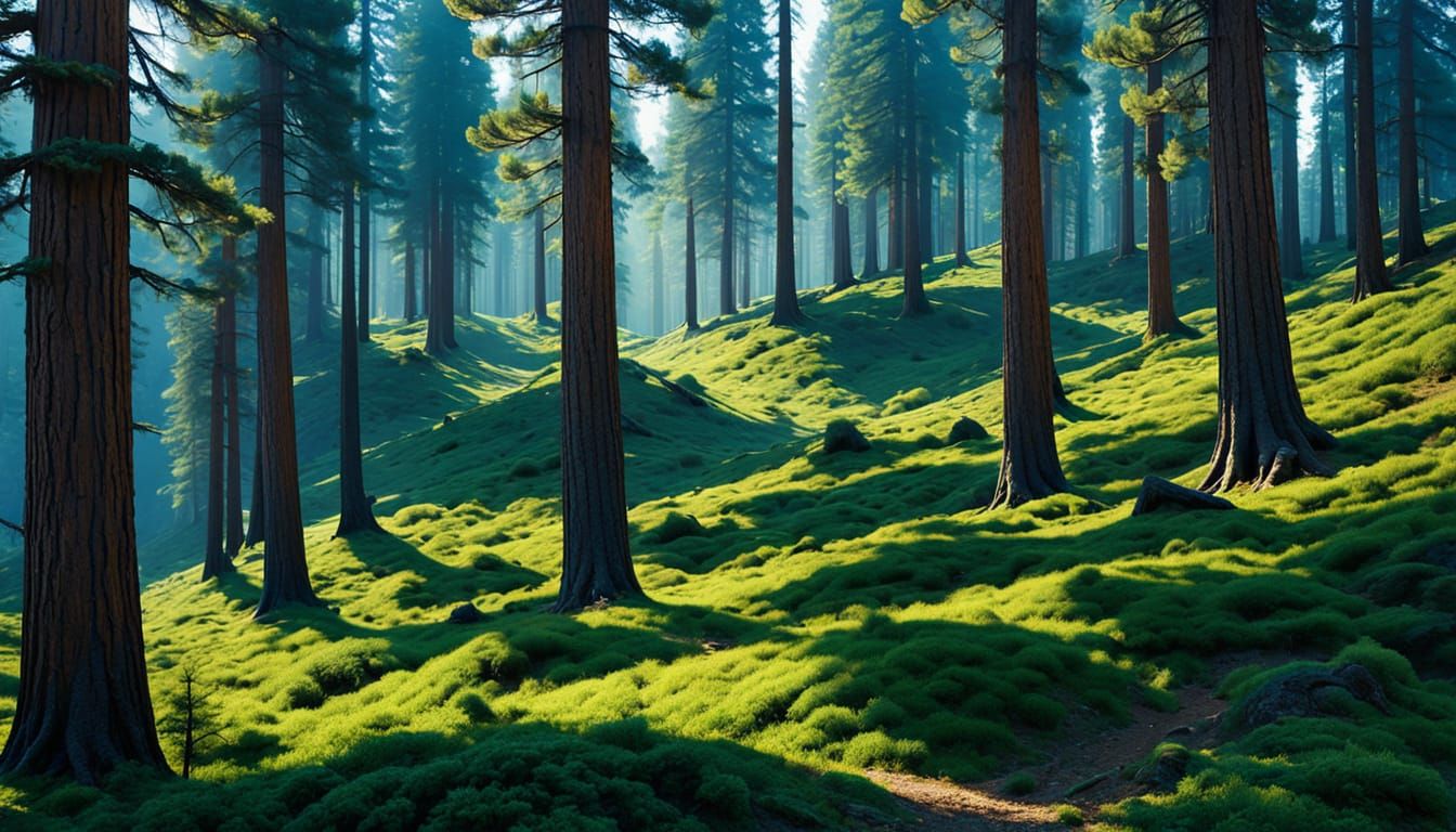 California Pine Forest in Flat Poster Style