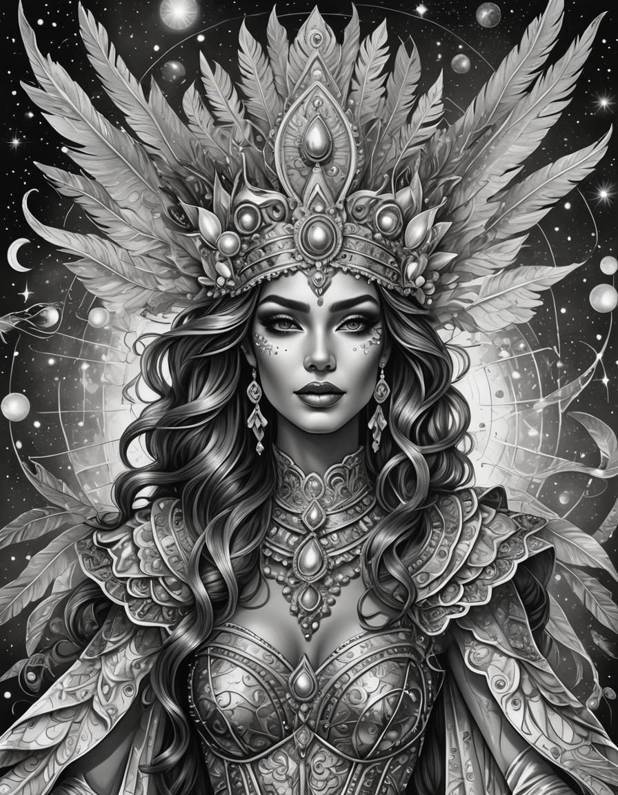 Carnival Woman Coloring Page in Astral Art Style