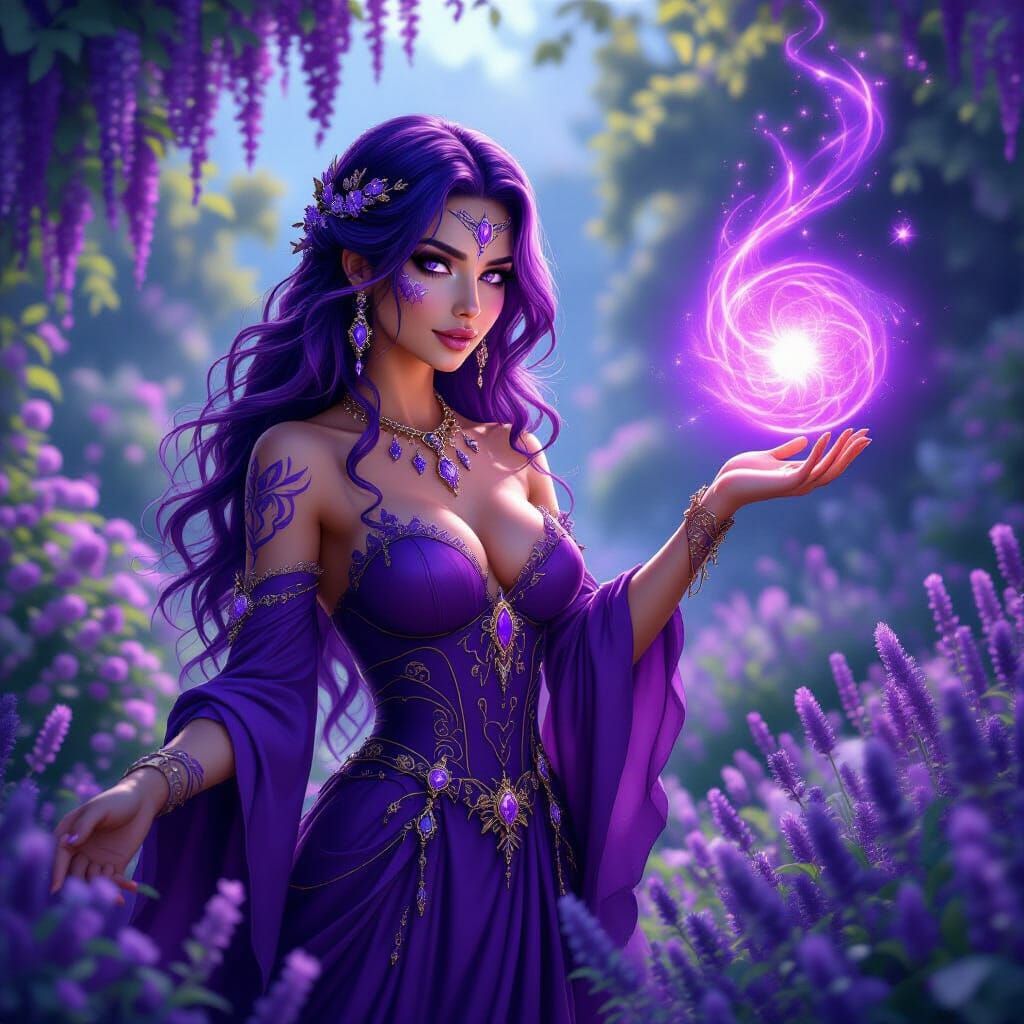 Purple Enchantress Casting Spell in Violet Garden