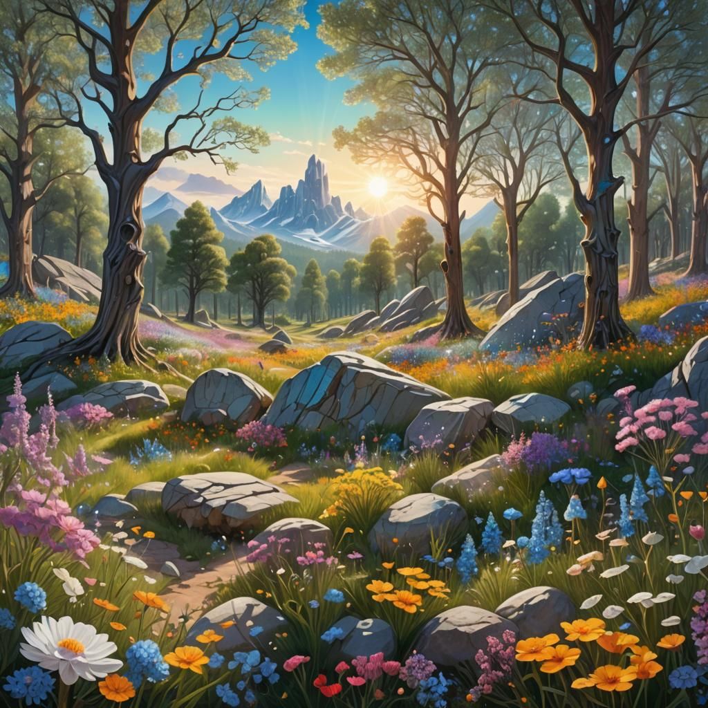 Crystalline Fantasy Landscape in Sci-Fi Style