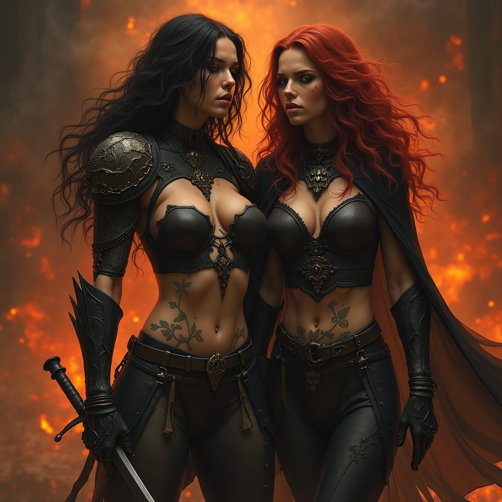 Dark Fantasy Warrior Women with Scythes