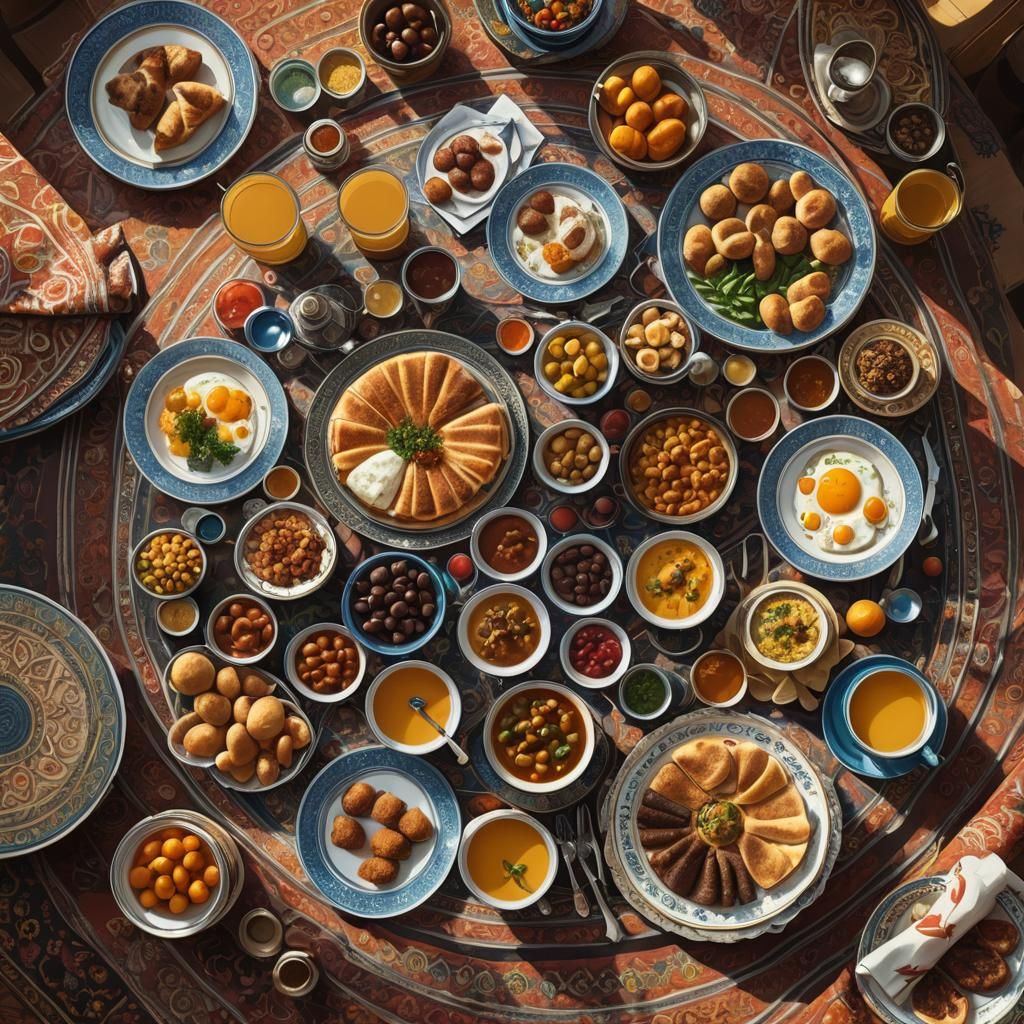 Kuwaiti Breakfast Concept Art in Middle Eastern Style