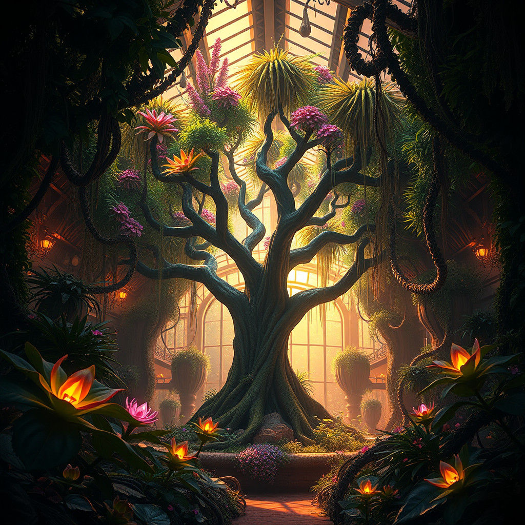 Mystical Greenhouse Tree: Fantasy Concept Art