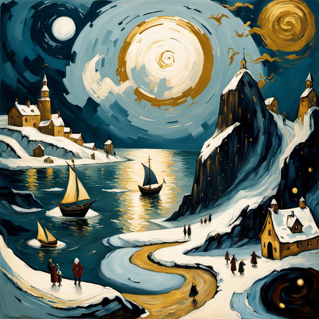 Forgotten Arctic City in Impasto Oil Painting Style