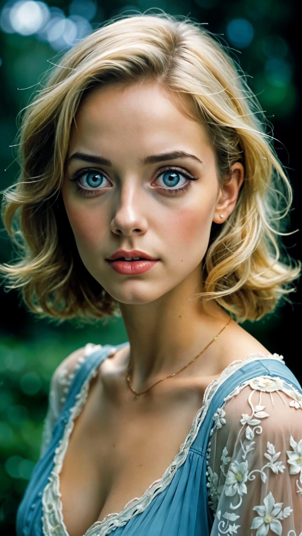 Girl with Intense Reflections in Her Eyes, in a Bold Aesthet...