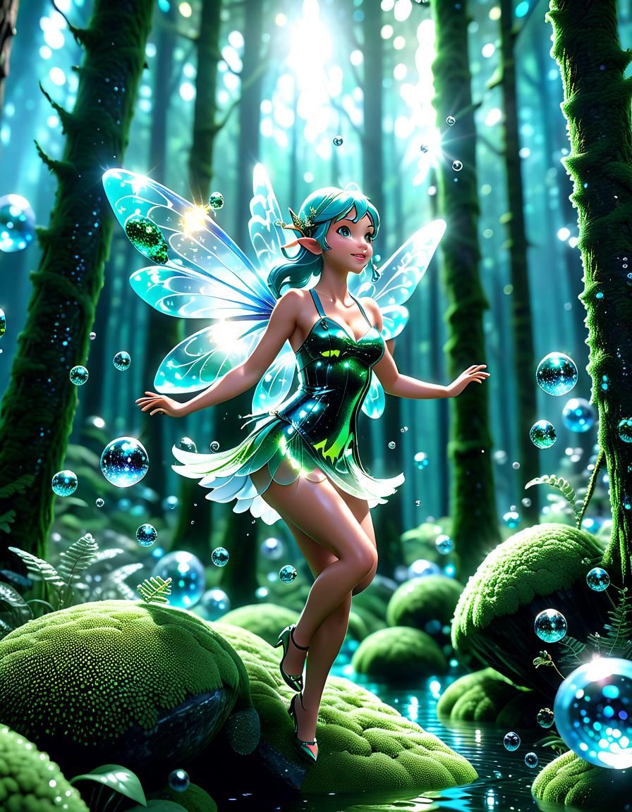Crystal Fairy in Sparkling Forest Scene