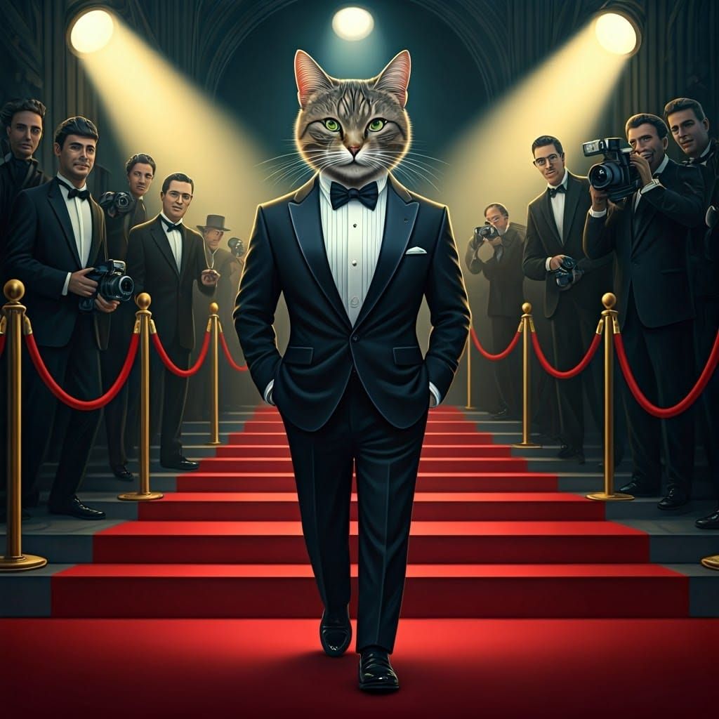 Debonair Feline Steals the Red Carpet