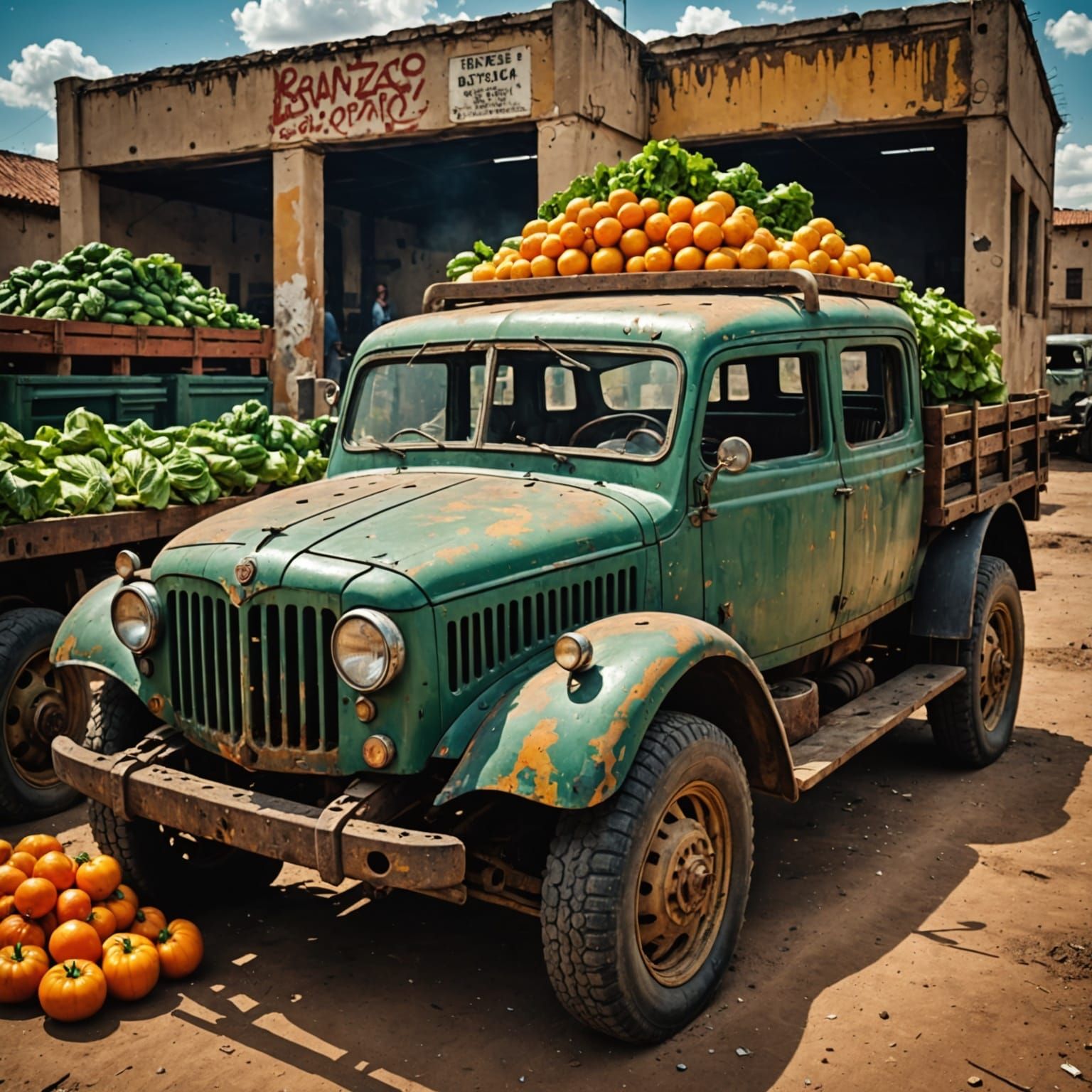 Rusty Tank Plows Vegetable Garden: Abstract Art