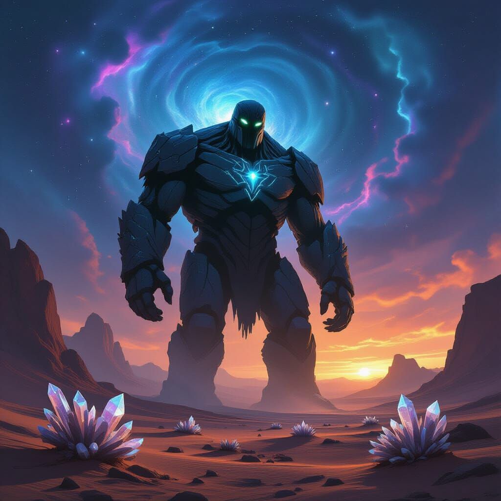 Obsidian Golem Sentinel in Alien Desert