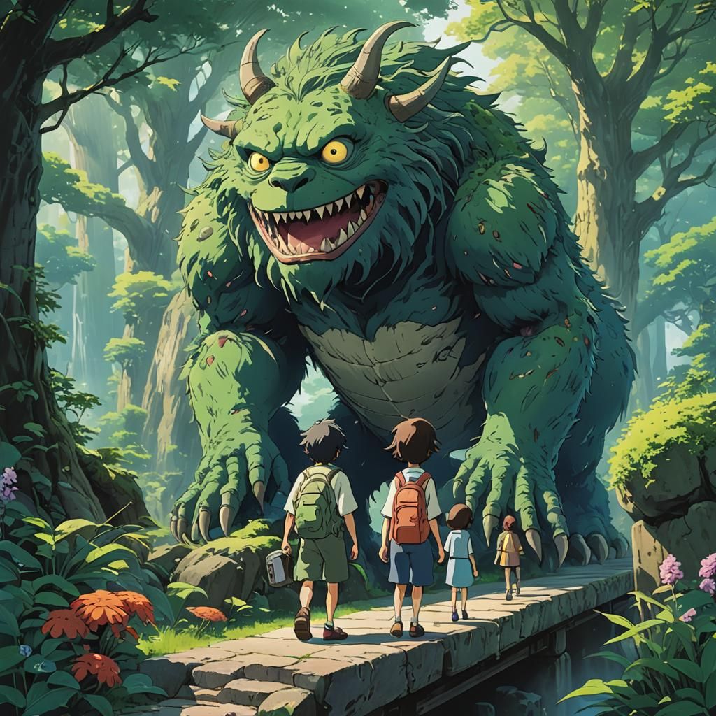Whimsical Monsters in Anime Style Forest