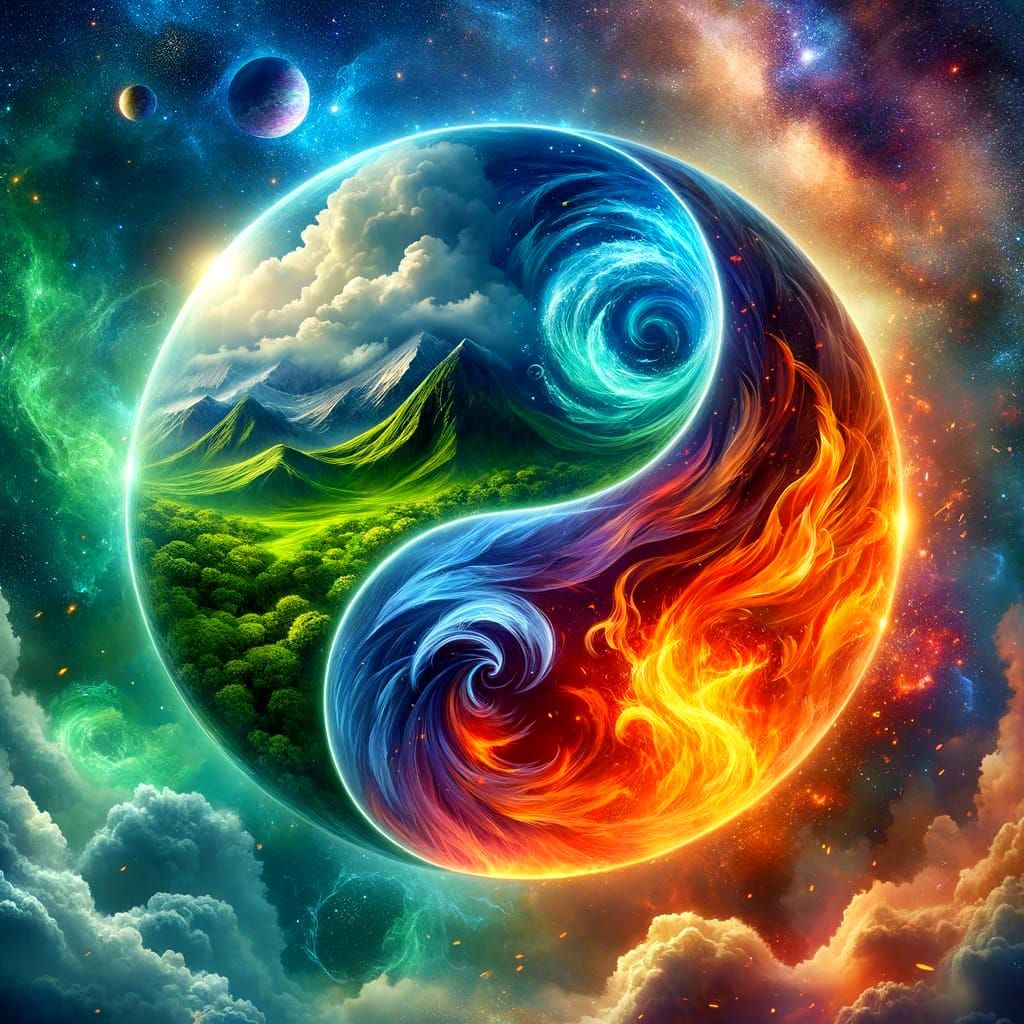 Harmonious Elements: Earth, Wind, and Fire in Cosmic Orb